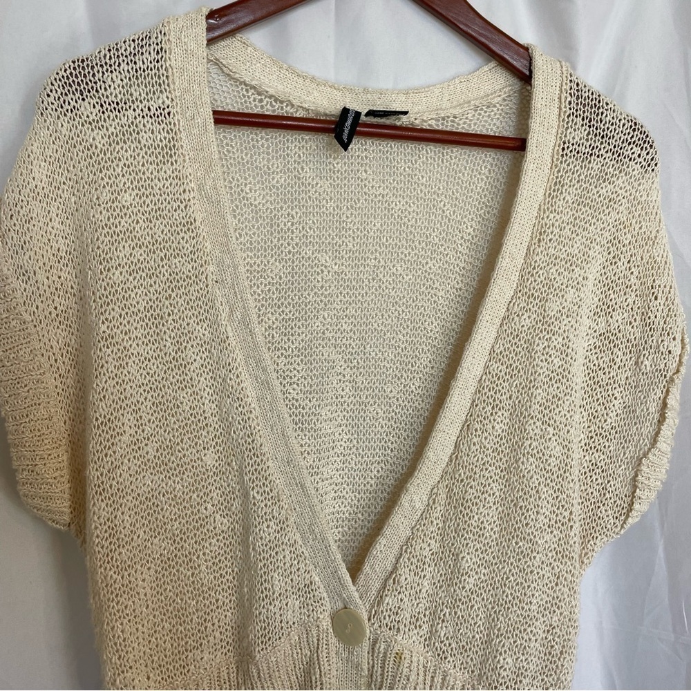 JASON MAXWELL Women’s Cream Short Sleeve V Neck Knit Cardigan Sweater Size Large - Picture 7 of 10